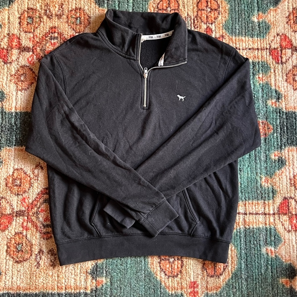 PINK Women's Black Quarter-Zip Sweatshirt.